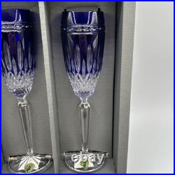2 Waterford Clarendon Cobalt Blue Flute Champagne Set Brand New in Original Box