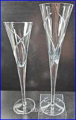 (2) Waterford Crystal Siren Fluted Champagne Set Clear Cut Elegant Stemware Lot