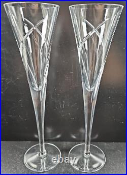 (2) Waterford Crystal Siren Fluted Champagne Set Clear Cut Elegant Stemware Lot