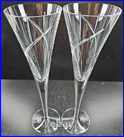 (2) Waterford Crystal Siren Fluted Champagne Set Clear Cut Elegant Stemware Lot