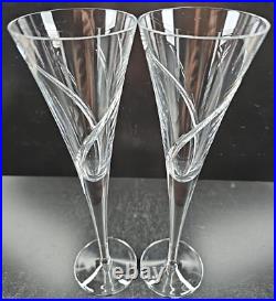 (2) Waterford Crystal Siren Fluted Champagne Set Clear Cut Elegant Stemware Lot