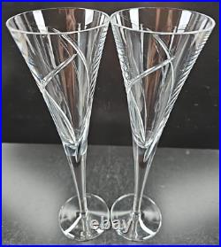 (2) Waterford Crystal Siren Fluted Champagne Set Clear Cut Elegant Stemware Lot