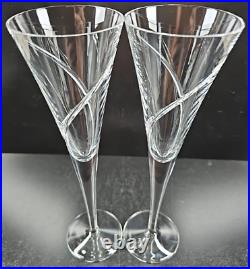 (2) Waterford Crystal Siren Fluted Champagne Set Clear Cut Elegant Stemware Lot