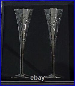 2 Waterford Wishes, Love & Romance Toasting Champagne Flutes. Brand New with Box