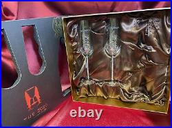 2020 T Champagne Flute Set Custom Etched as Shown with Opening for a Bottle of Cha