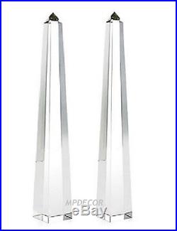22H Contemporary Crystal Glass Obelisk Statues Finial Figurine Home Decor Set/2