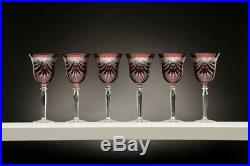 24 Lead Crystal Set of 6 Hand Made Wine Glasses in Red withDrape Cut