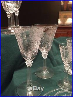 24 piece set of Fostoria ROMANCE crystal, glasses, plates, sugar, creamer