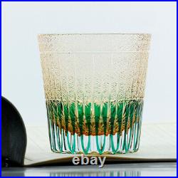 2PCS Hand Blown Japan Edo Kiriko Cased Glasses Barware Sets 11oz Green/Purple