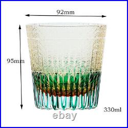 2PCS Hand Blown Japan Edo Kiriko Cased Glasses Barware Sets 11oz Green/Purple