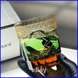 2PCS Kiriko Fuji Mountain Hand Cut To Cased Crystal Glasses For Whiskey Sets 9oz