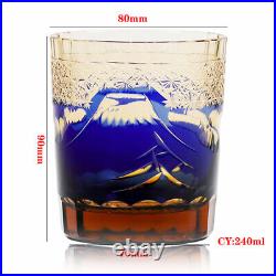 2PCS Kiriko Fuji Mountain Hand Cut To Cased Crystal Glasses For Whiskey Sets 9oz