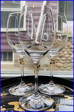 3 Mikasa Crystal Chablis White Wine Glass Gold Grape Stemware Rare Amber Cluster