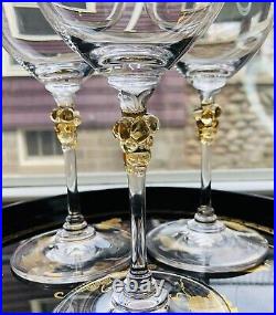 3 Mikasa Crystal Chablis White Wine Glass Gold Grape Stemware Rare Amber Cluster