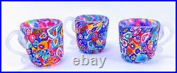 3 Murano Millefiori Mini Punch Bowl Cups Glass RARE Italy Set of 3 Beautiful Vtg