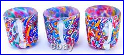 3 Murano Millefiori Mini Punch Bowl Cups Glass RARE Italy Set of 3 Beautiful Vtg