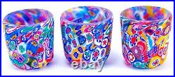 3 Murano Millefiori Mini Punch Bowl Cups Glass RARE Italy Set of 3 Beautiful Vtg