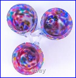 3 Murano Millefiori Mini Punch Bowl Cups Glass RARE Italy Set of 3 Beautiful Vtg