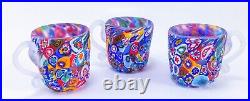 3 Murano Millefiori Mini Punch Bowl Cups Glass RARE Italy Set of 3 Beautiful Vtg