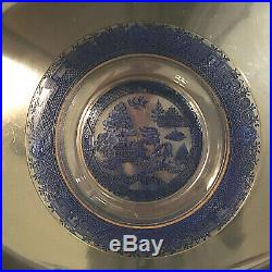 3 Sets E715 Willow Etch-Blue Enamel Encrusted/Gold Trim-Plates & Cups/Saucers