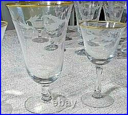 31 pc GOLD RIM CRYSTAL SUNGLOW pattern GLASSWARE BY FOSTORIA Vintage