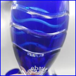 4 AJKA Wellen Bohemian Crystal Cut To Clear Cobalt Blue Champagne Flutes
