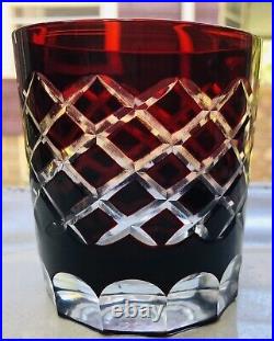 4 Boho Czech Crystal Ruby Red Cut to Clear Double Old Fashioned 4 Design Barware