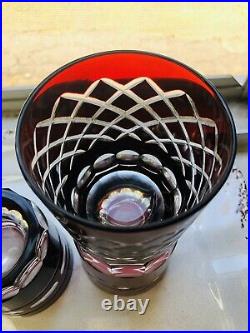 4 Boho Czech Crystal Ruby Red Cut to Clear Double Old Fashioned 4 Design Barware