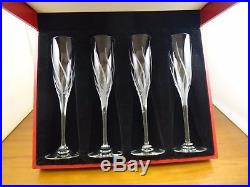 4 Cartier Crystal Champagne Flutes Glasses Set 9 3/8 In Box