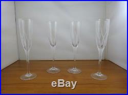 4 Cartier Crystal Champagne Flutes Glasses Set 9 3/8 In Box