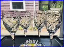 4 Mikasa English Garden Water Goblet Cut Swirl Gray Cut Floral Crystal Retired