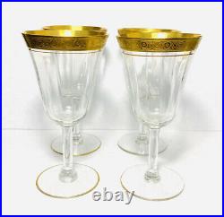 4 Set Encrusted Austrian Gold Rimmed Wine Glasses 1910-1920 Crystal 6 3/4 8 oz