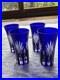 4 Tall Cobalt Blue Cut Crystal Tumbler Glasses Set of 4 with Formal Pattern