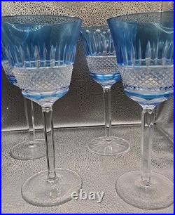 4 Vintage Cobalt Blue Cut To Clear Crystal Goblets Saint Louis