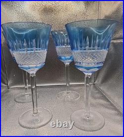 4 Vintage Cobalt Blue Cut To Clear Crystal Goblets Saint Louis
