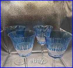 4 Vintage Cobalt Blue Cut To Clear Crystal Goblets Saint Louis