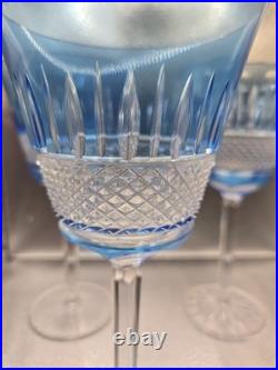 4 Vintage Cobalt Blue Cut To Clear Crystal Goblets Saint Louis