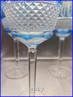 4 Vintage Cobalt Blue Cut To Clear Crystal Goblets Saint Louis