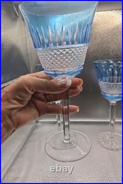 4 Vintage Cobalt Blue Cut To Clear Crystal Goblets Saint Louis