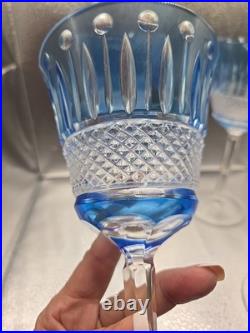 4 Vintage Cobalt Blue Cut To Clear Crystal Goblets Saint Louis