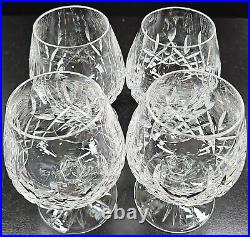 4 Waterford Crystal Lismore Brandy Glasses Set Clear Cut Etch Cognac Snifter Lot