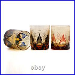 4PCS Crystal Whiskey Sets Tumbler Edo Kiriko Candle Pattern Glasses 9oz/250ml