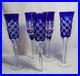5 Bohemian Czech Cobalt Blue Cut Wine Stem Champagne Flute Glass Checker Set