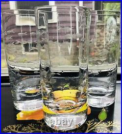 5 Crate Barrel Reef Double Old Fashioned Highball Etch Atomic Fish Barware MCM