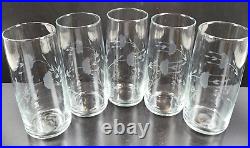5 Princess House Heritage 28 Oz Coolers Set Clear Floral Etch Drink Tumblers Lot