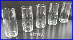 5 Princess House Heritage 28 Oz Coolers Set Clear Floral Etch Drink Tumblers Lot