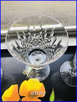 5 Val St Lambert Crystal Astrid Water Wine Goblet Cut Crisscross Signed Stemware
