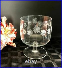 5 Vintage Daisy Floral Etched Large Dessert Sherbet Cups Footed Clear Crystal