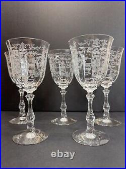 5 pcs SET- Fostoria NAVARRE CRYSTAL 7 5/8T Clear WATER WINE GOBLETS GLASSES