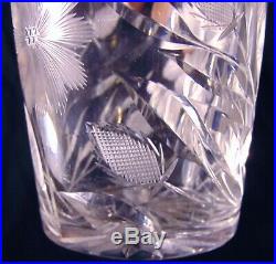 5pc ABP BRILLIANT CUT GLASS CRYSTAL Water Pitcher Set Tumblers Daisy Glasses